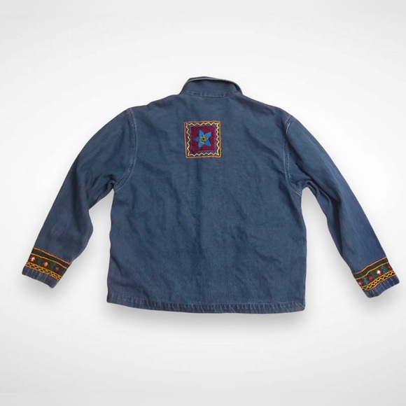 Patchwork Boho Hippie Embroidered Patch Denim Jacket - Picture 2 of 6